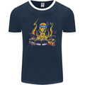 Octopus Drummer Drumming Drum Funny Mens Ringer T-Shirt FotL Navy Blue/White