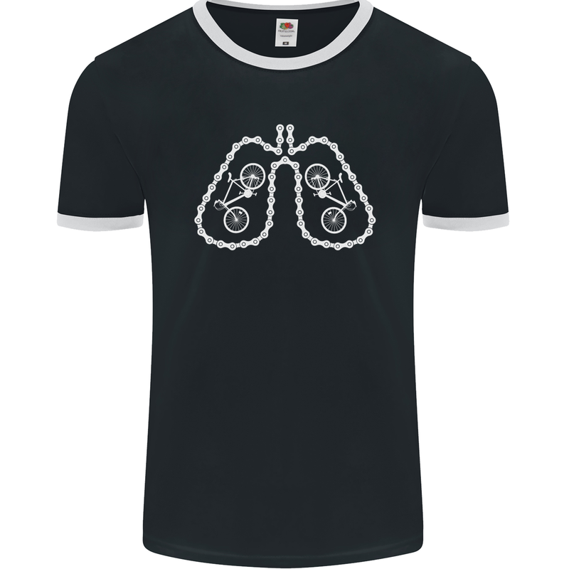 Bicycle Lungs Cyclist Funny Cycling Bike Mens Ringer T-Shirt FotL Black/White