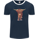 Highland Cattle Cow Scotland Scottish Mens Ringer T-Shirt FotL Navy Blue/White