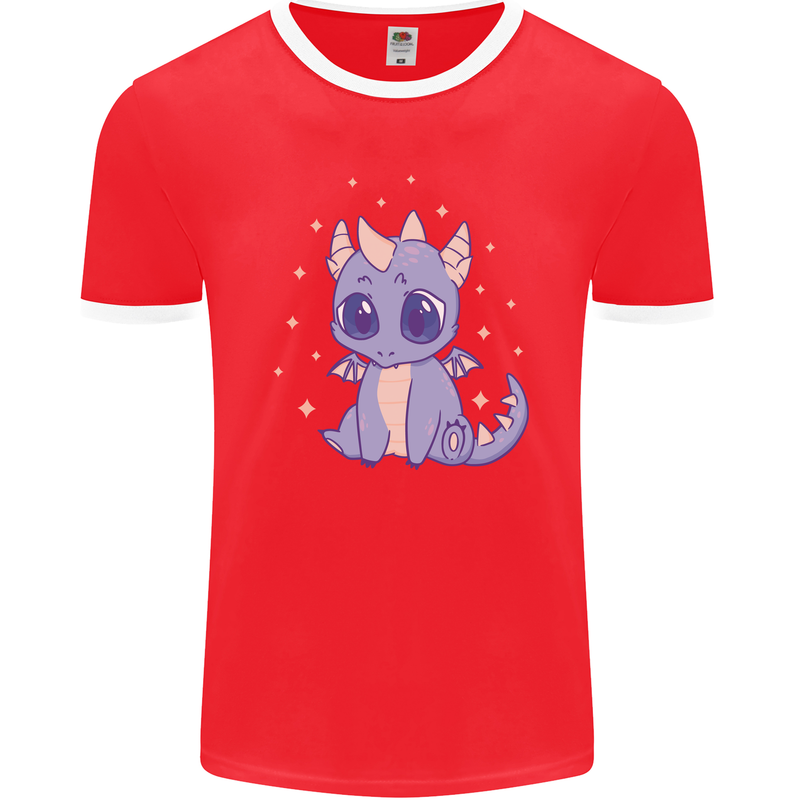 Cute Kawaii Baby Dragon Mens Ringer T-Shirt FotL Red/White