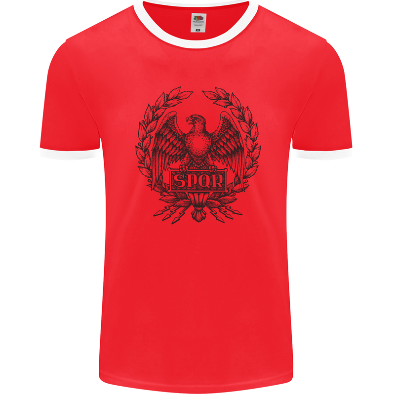 SPQR Roman Emblem Gym Training Top Mens Ringer T-Shirt FotL Red/White