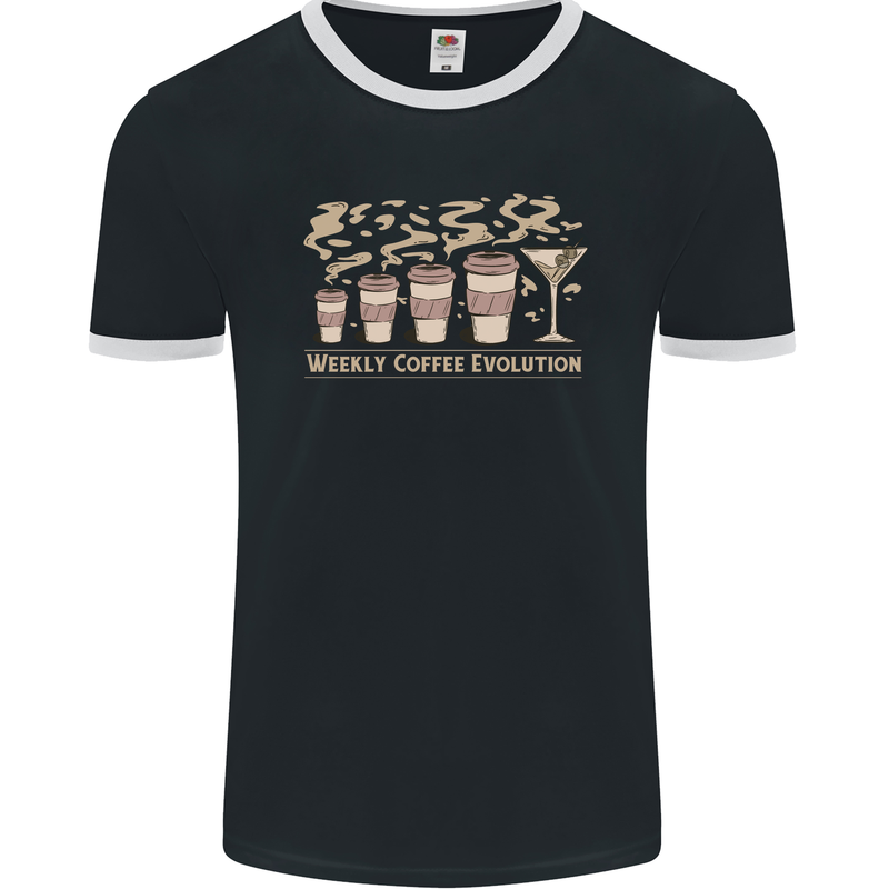 Funny Weekly Coffee to Alcohol Evolution Wine Mens Ringer T-Shirt FotL Black/White