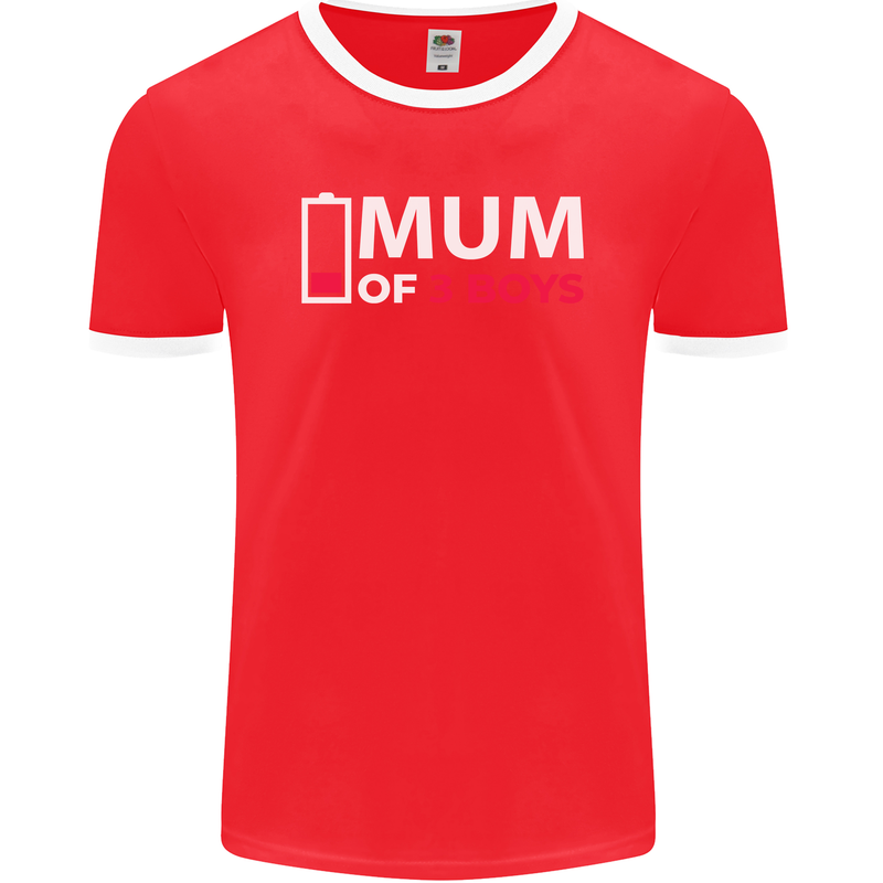 Mum of 3 Boys Funny Mother's Day Mens Ringer T-Shirt FotL Red/White