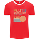 Pluto Never Forget Space Planet Astronomy Mens White Ringer T-Shirt Red/White