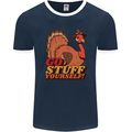 Stuff Yourself Funny Vegetarian Vegan Turkey Mens Ringer T-Shirt FotL Navy Blue/White