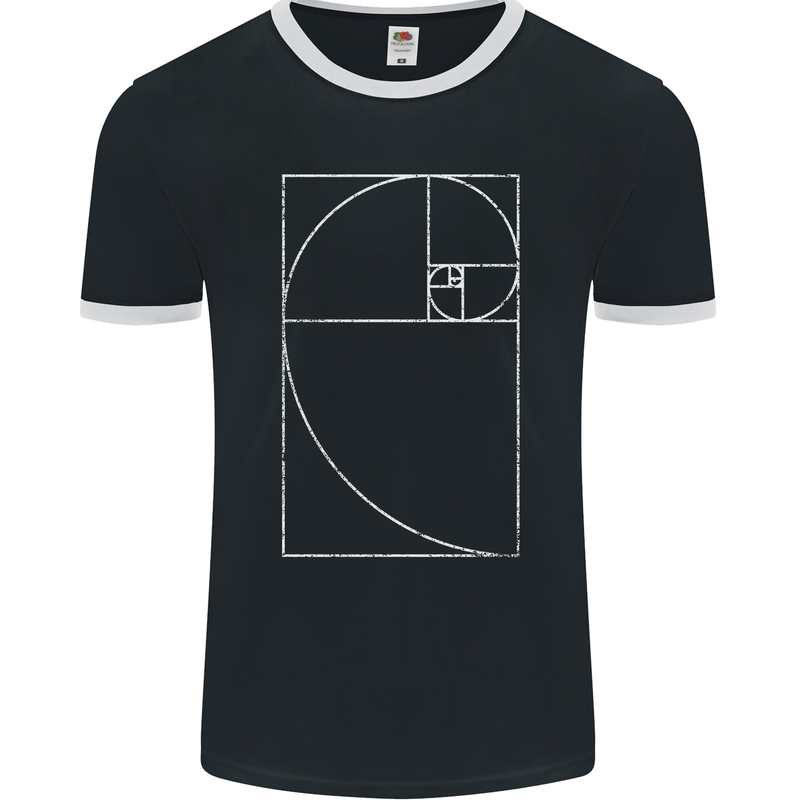 Fibonacci Spiral Golden Geometry Maths Mens Ringer T-Shirt FotL Black/White