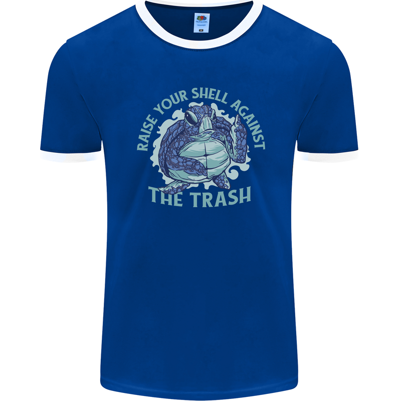 Offensive Turtle Environment Climate Change Mens Ringer T-Shirt FotL Royal Blue/White