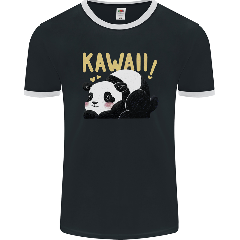 Kawaii Panda Bear Cute Mens Ringer T-Shirt FotL Black/White