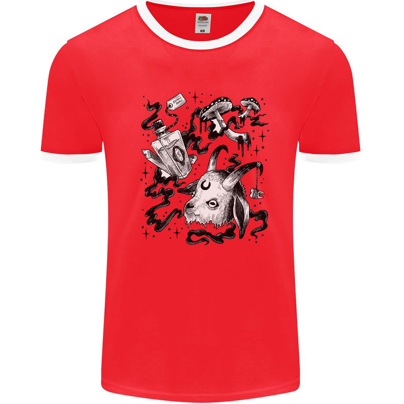 Dark Magic Black Voodoo Magic Mushrooms Mens Ringer T-Shirt Red/White