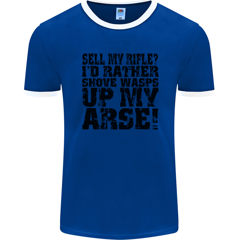 Sell My Rifle? Soldier Farmer Farming Range Mens Ringer T-Shirt FotL Royal Blue/White