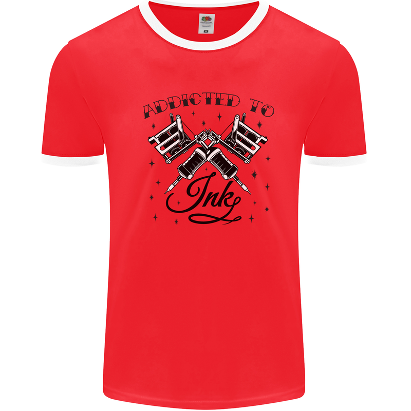 Addicted to Ink Tattoo Artist Tats Mens Ringer T-Shirt Red/White