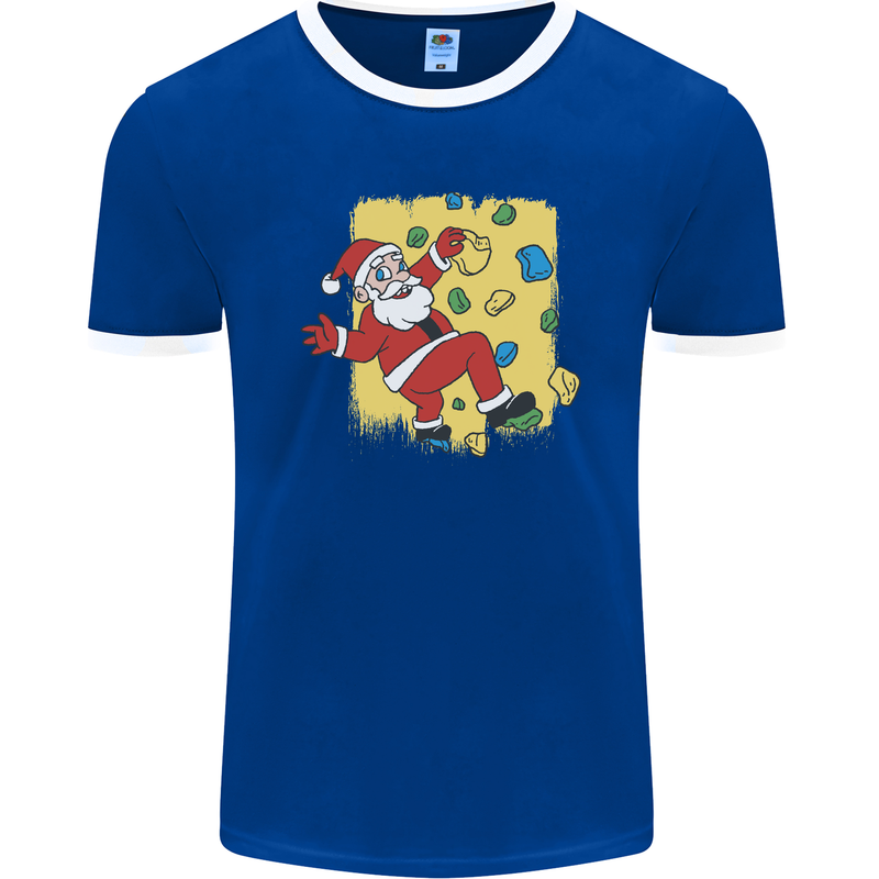 Rock Climbing Santa Funny Christmas Climber Mens Ringer T-Shirt FotL Royal Blue/White