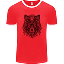 Mandala Tribal Wolf Tattoo Mens Ringer T-Shirt FotL Red/White