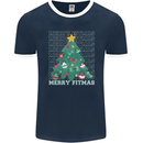Fitness Merry Fitmas Christmas Tree Gym Mens Ringer T-Shirt FotL Navy Blue/White