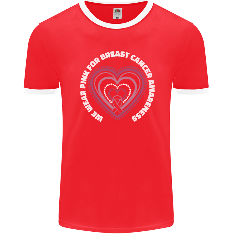 Breast Cancer Awareness I Wear Pink Mens Ringer T-Shirt FotL Red/White