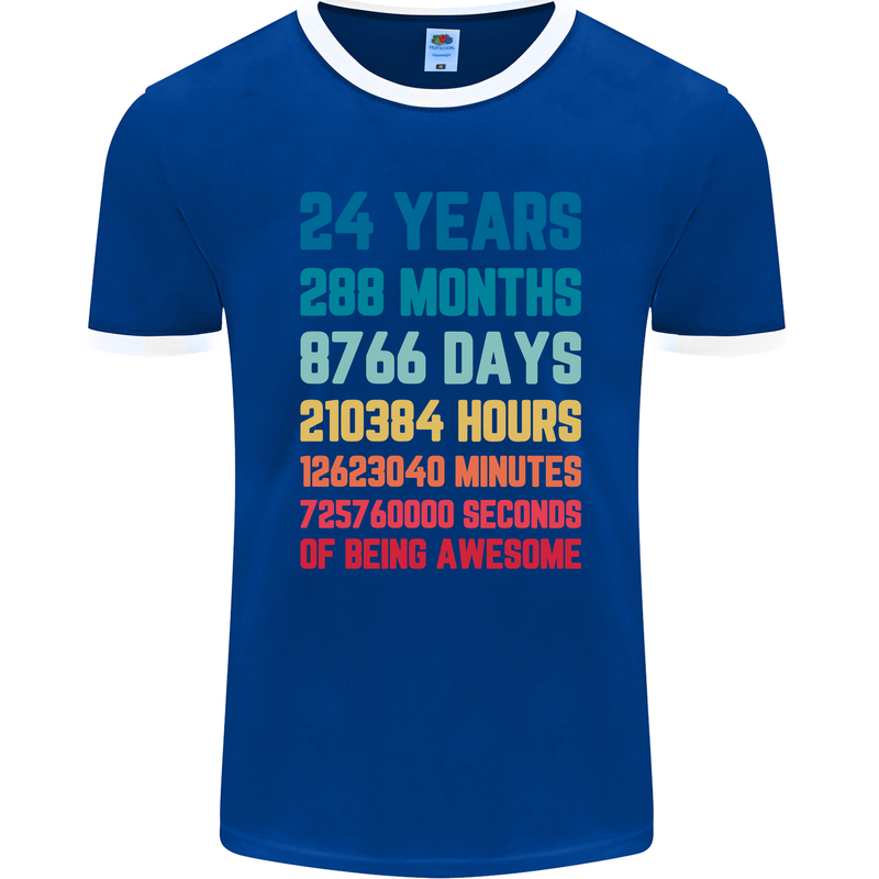 24th Birthday 24 Year Old Mens Ringer T-Shirt FotL Royal Blue/White