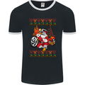 Biker Santa Christmas Motorcycle Motorbike Mens Ringer T-Shirt FotL Black/White