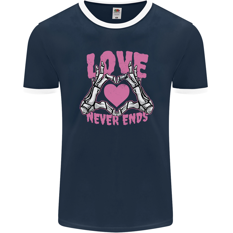 Love Never Ends Gothic Valentine's Day Mens Ringer T-Shirt FotL Navy Blue/White