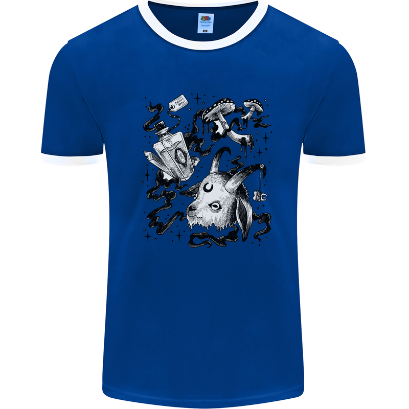 Dark Magic Black Voodoo Magic Mushrooms Mens Ringer T-Shirt Royal Blue/White
