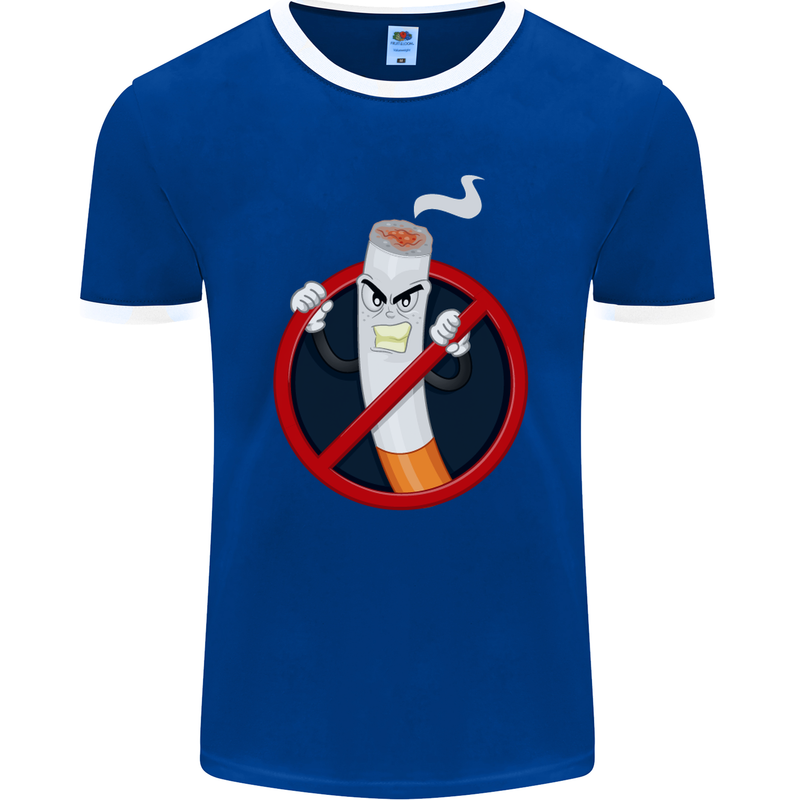 No Smoking Give Up Anti Smoker Mens Ringer T-Shirt FotL Royal Blue/White