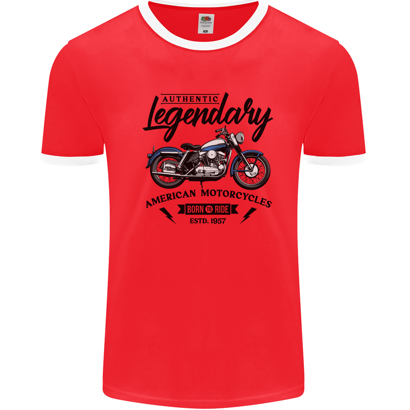 Legendary Motorcycles Biker Cafe Racer Mens White Ringer T-Shirt Red/White