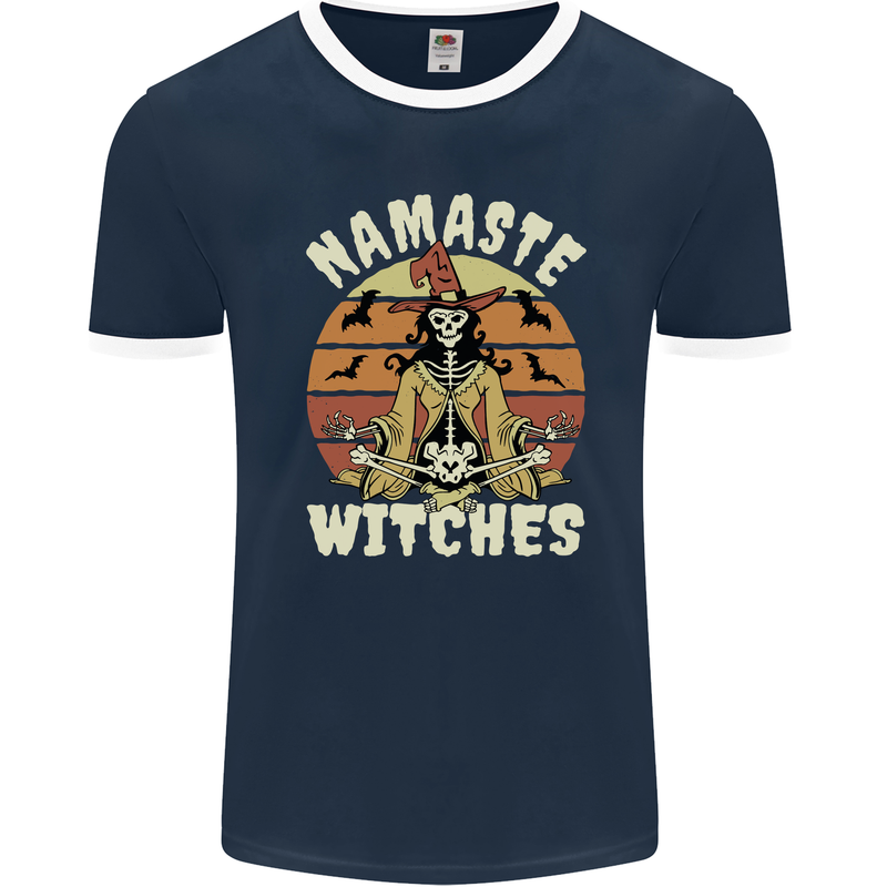 Namaste Witches Funny Halloween Mens Ringer T-Shirt FotL Navy Blue/White