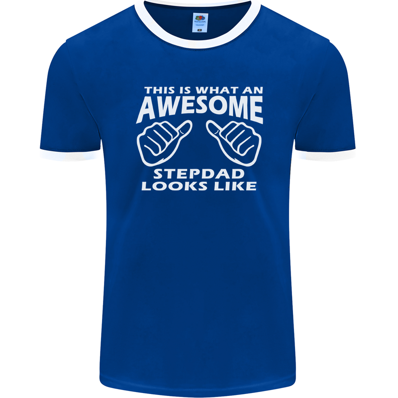 Awesome Stepdad Funny Father's Day Step Dad Mens Ringer T-Shirt FotL Royal Blue/White