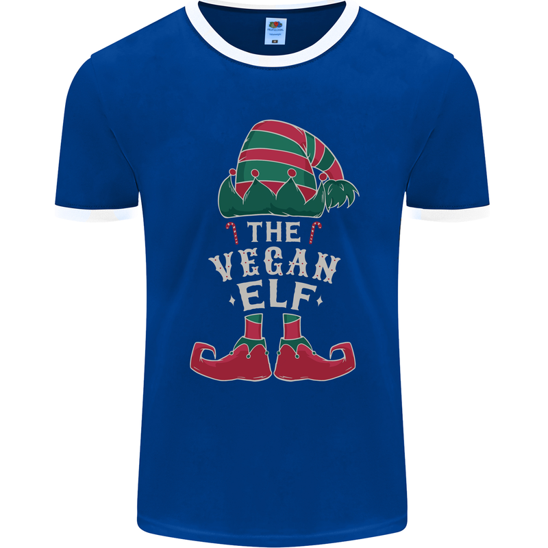 The Vegan Elf Funny Christmas Xmas Mens Ringer T-Shirt FotL Royal Blue/White