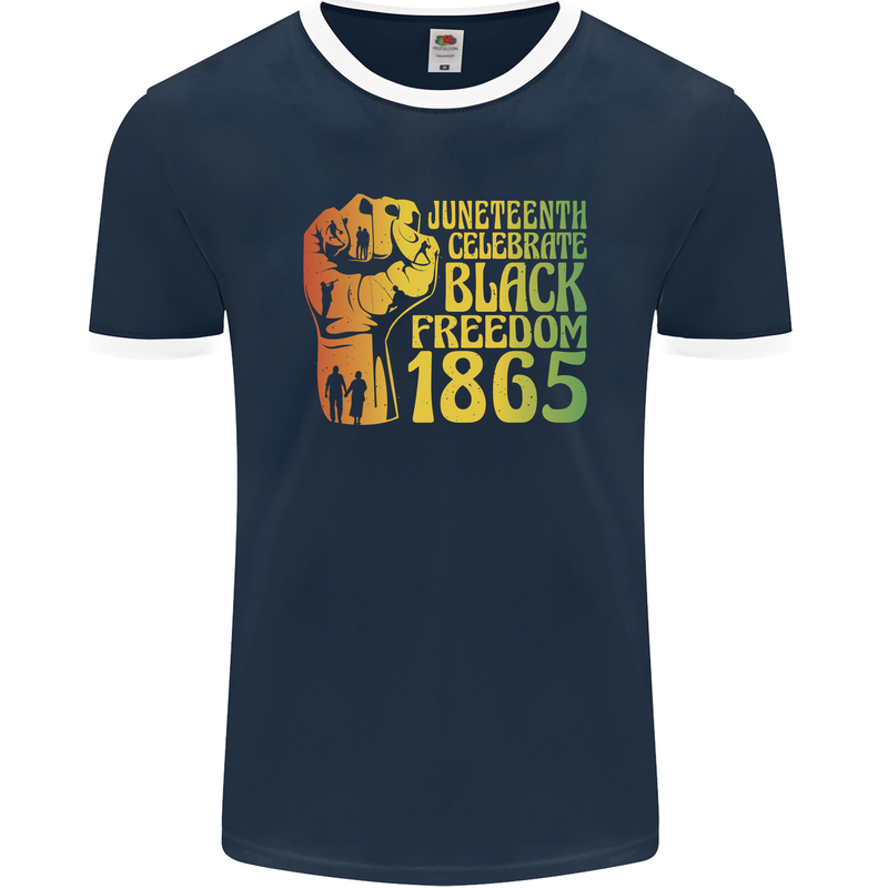 Juneteenth Black Lives Matter Freedom Mens Ringer T-Shirt FotL Navy Blue/White