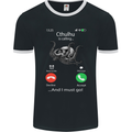 Cthulhu Is Calling Funny Kraken Mens Ringer T-Shirt FotL Black/White