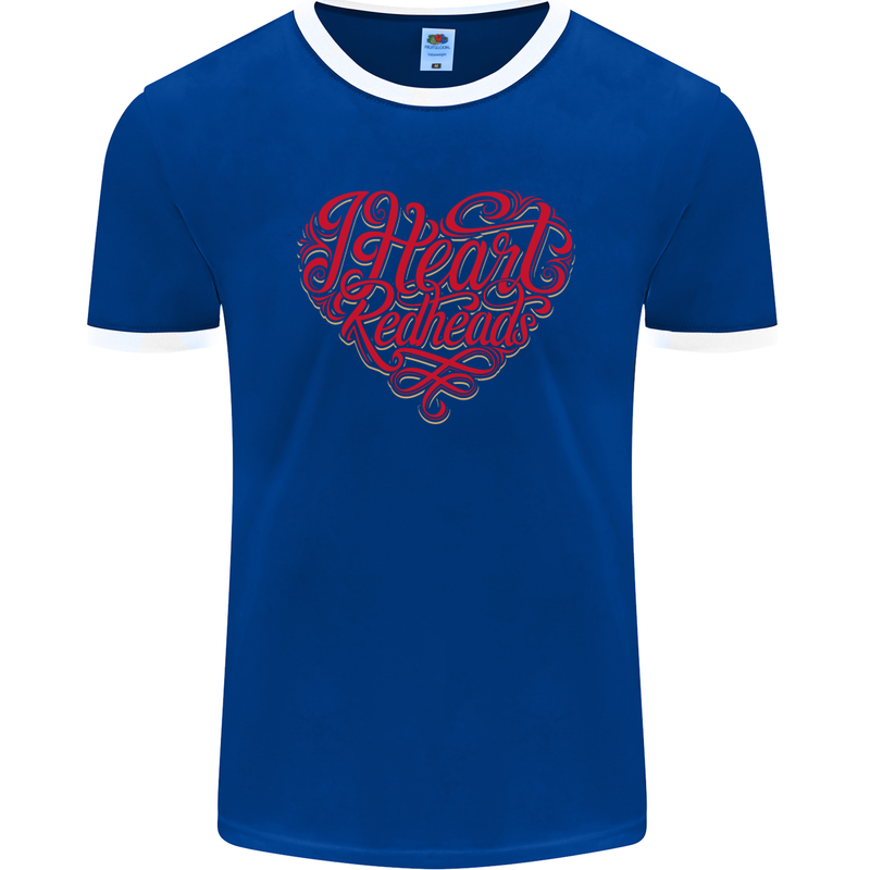 I Heart Red Heads Ginger Hair Funny Mens Ringer T-Shirt FotL Royal Blue/White