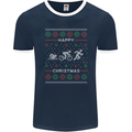 Christmas Triathlon Funny Fitness Gym Mens Ringer T-Shirt FotL Navy Blue/White