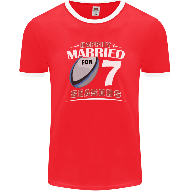 7 Year Wedding Anniversary 7th Rugby Mens Ringer T-Shirt FotL Red/White