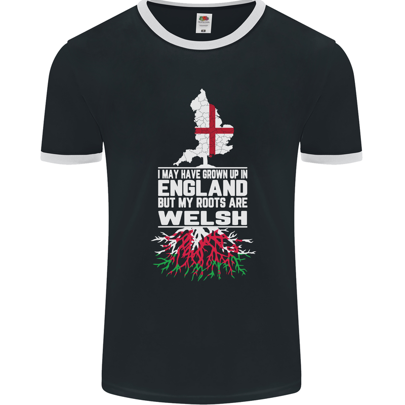 Wales My Roots Are Scottish Mens Ringer T-Shirt FotL Black/White