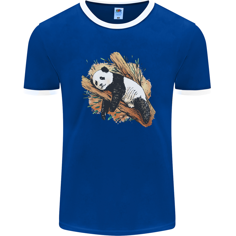 A Sleeping Panda Bear Ecology Animals Mens Ringer T-Shirt FotL Royal Blue/White