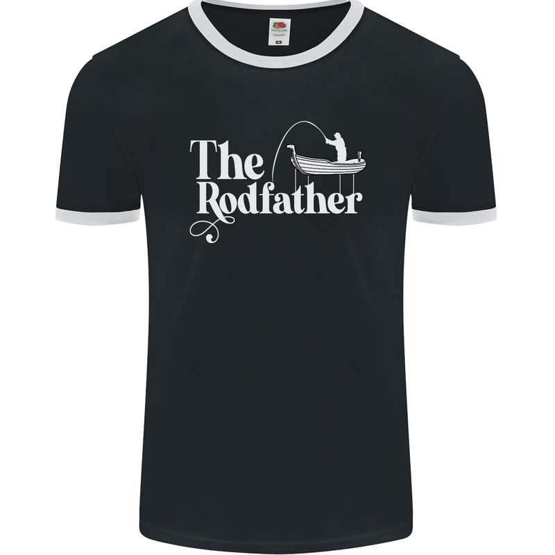 The Rodfather Funny Fishing Rod Father Mens Ringer T-Shirt FotL Black/White