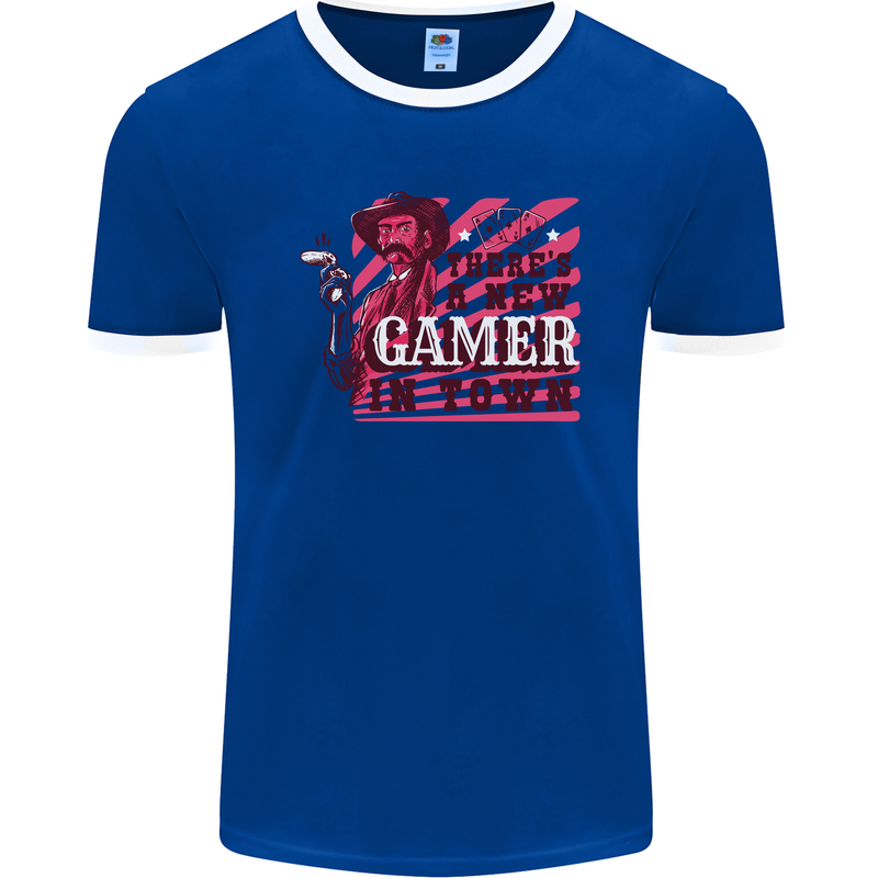 There's a New Gamer in Town Gaming Mens Ringer T-Shirt FotL Royal Blue/White