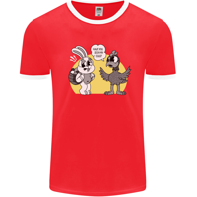 Easter Funny Chicken Eggs & Rabbit Mens Ringer T-Shirt Red/White