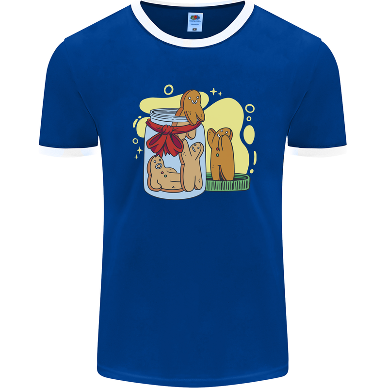 Gingerbread Man Escape Funny Food Mens Ringer T-Shirt FotL Royal Blue/White