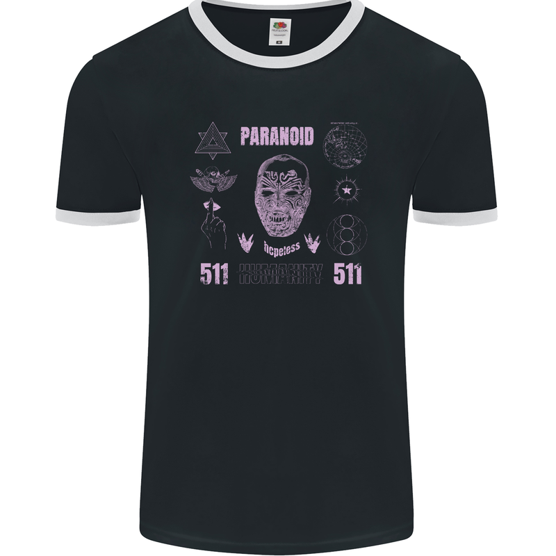 Paranoid Conspiracy Skull Mens Ringer T-Shirt FotL Black/White