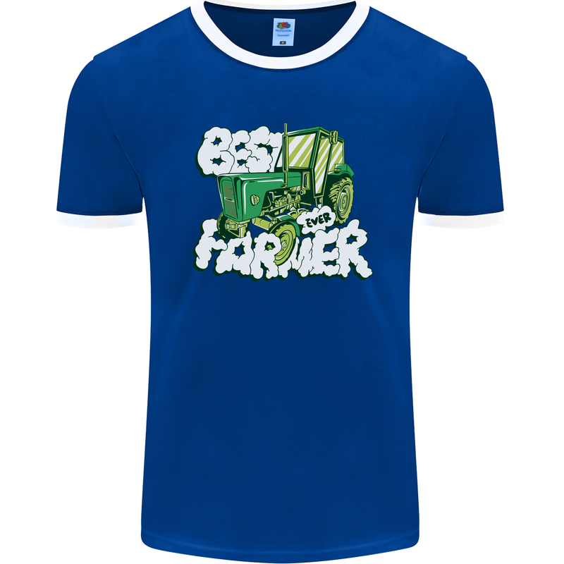 Best Farmer Ever Fathers Day Farming Mens Ringer T-Shirt FotL Royal Blue/White