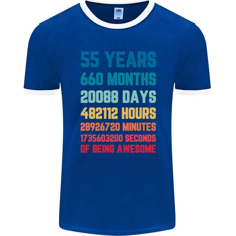 55th Birthday 55 Year Old Mens Ringer T-Shirt FotL Royal Blue/White