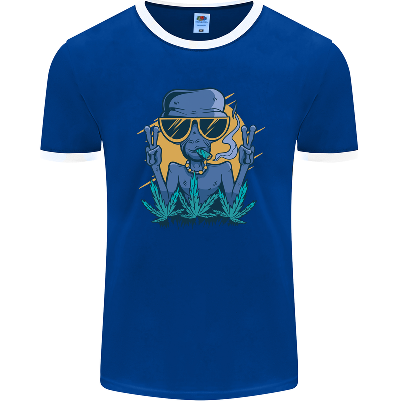 An Alien Smoking Weed Funny Drug Culture Mens Ringer T-Shirt FotL Royal Blue/White