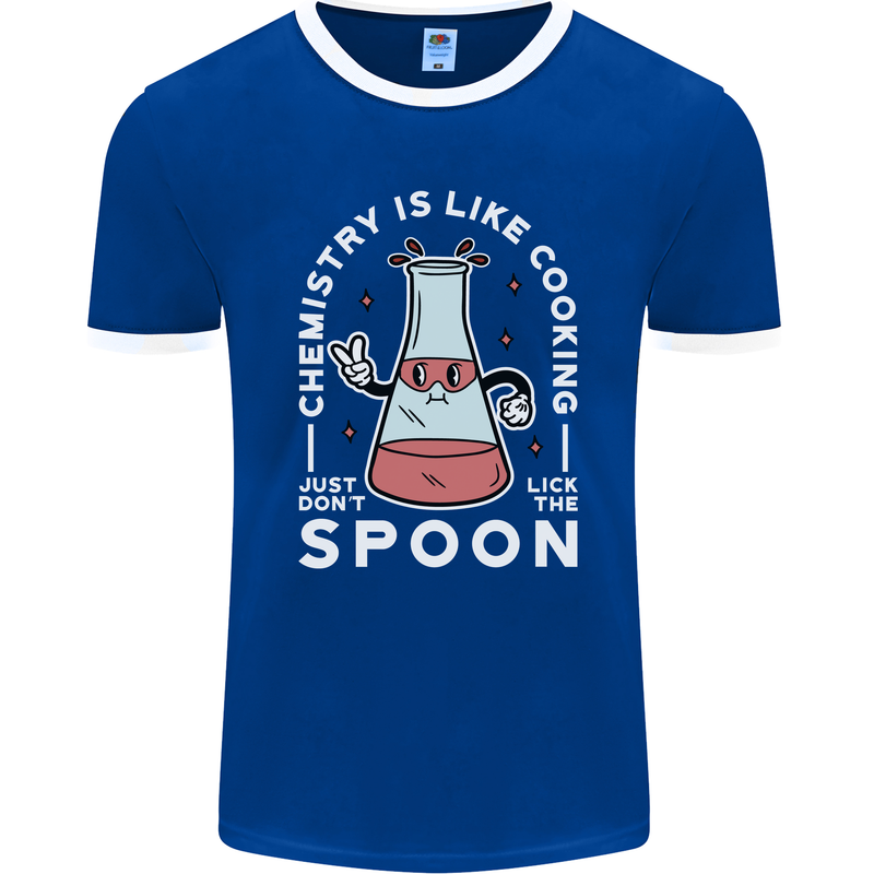 Chemistry is Like Cooking Funny Science Mens Ringer T-Shirt FotL Royal Blue/White