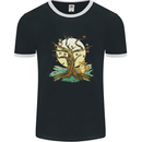 An Owl and Fox Tree Nature Ecology Mens Ringer T-Shirt FotL Black/White