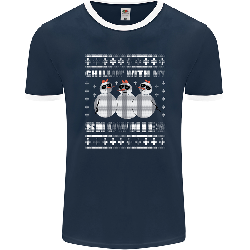 Chillin With My Snowmies Funny Christmas Mens Ringer T-Shirt FotL Navy Blue/White