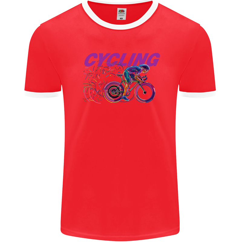 Funky Cycling Cyclist Bicycle Bike Cycle Mens Ringer T-Shirt FotL Red/White