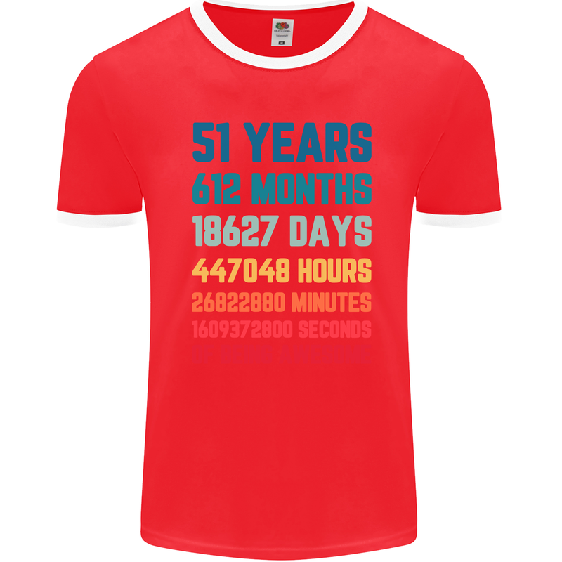 51st Birthday 51 Year Old Mens Ringer T-Shirt FotL Red/White