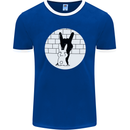 Funny Rock n Roll Salute Rabbit Silhouette Mens Ringer T-Shirt FotL Royal Blue/White
