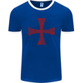 Knights Templar Cross Fancy Dress Outfit Mens Ringer T-Shirt FotL Royal Blue/White